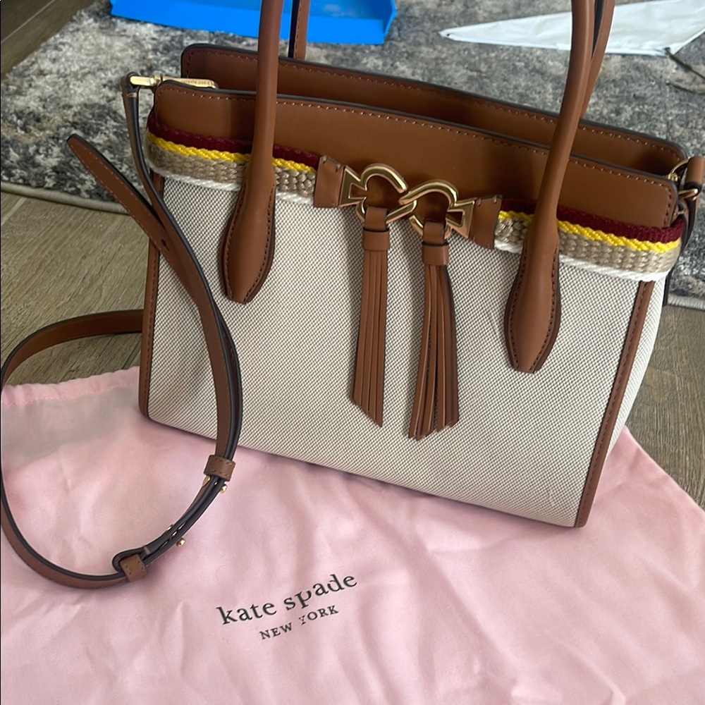 Kate Spade Brown and Cream Satchel with Tassels
